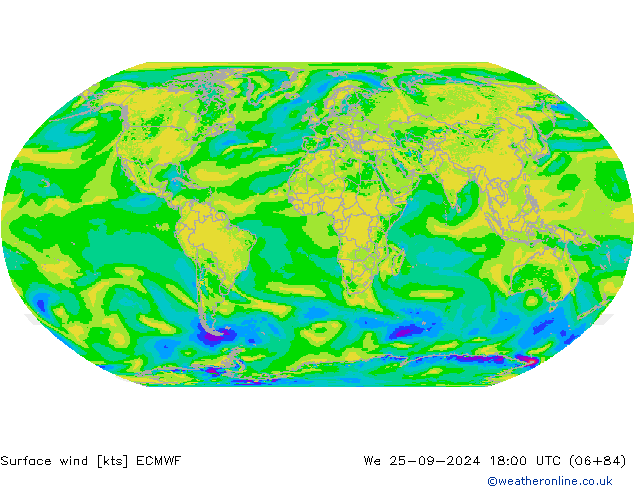 Vento 10 m ECMWF Qua 25.09.2024 18 UTC