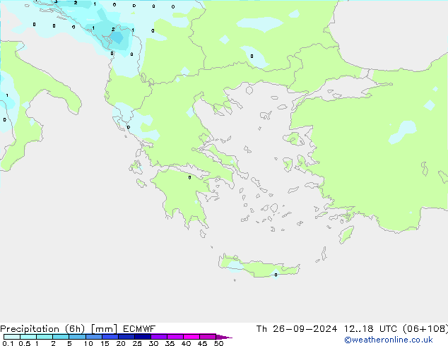 Précipitation (6h) ECMWF jeu 26.09.2024 18 UTC