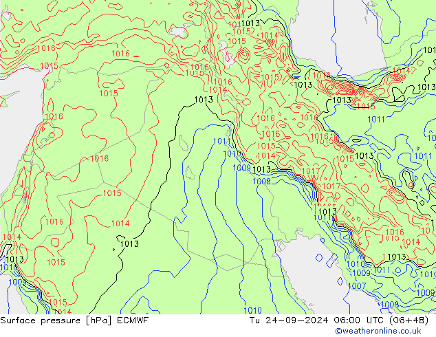 Atmosférický tlak ECMWF Út 24.09.2024 06 UTC