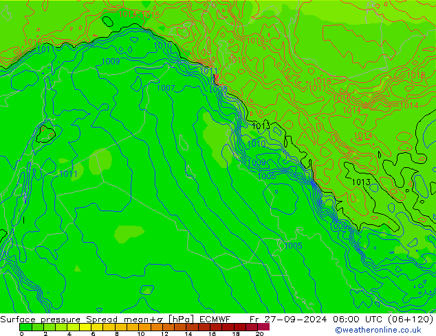 Pressione al suolo Spread ECMWF ven 27.09.2024 06 UTC