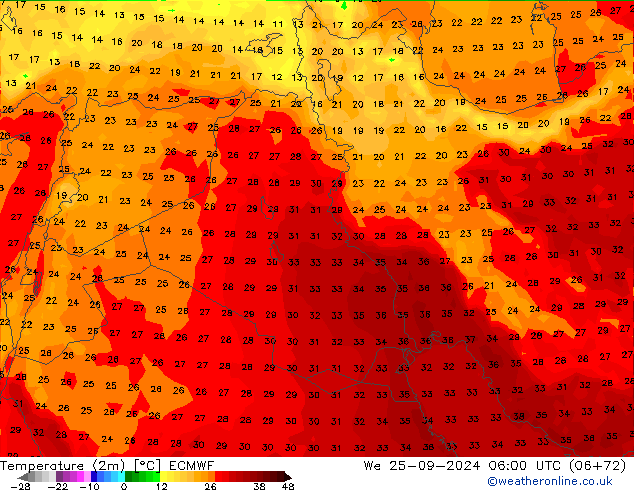 Temperature (2m) ECMWF We 25.09.2024 06 UTC