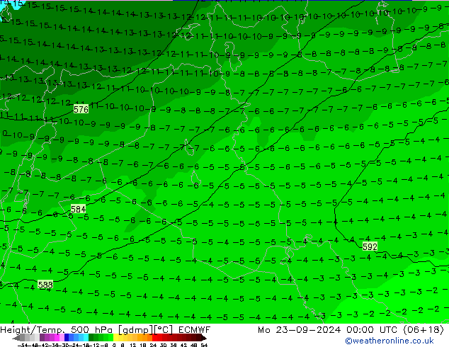 Height/Temp. 500 hPa ECMWF Mo 23.09.2024 00 UTC