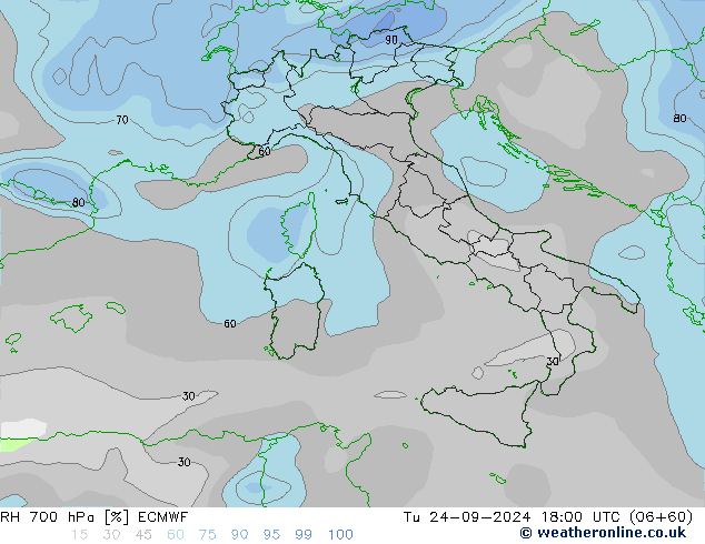 RH 700 hPa ECMWF Ter 24.09.2024 18 UTC