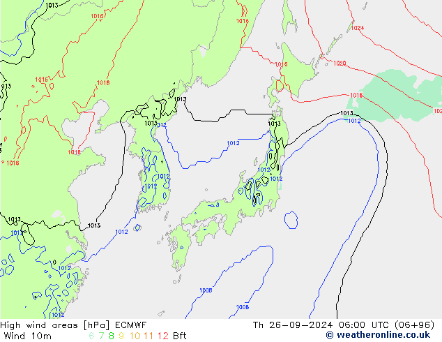 High wind areas ECMWF Qui 26.09.2024 06 UTC