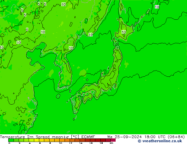 Temperaturkarte Spread ECMWF Mi 25.09.2024 18 UTC