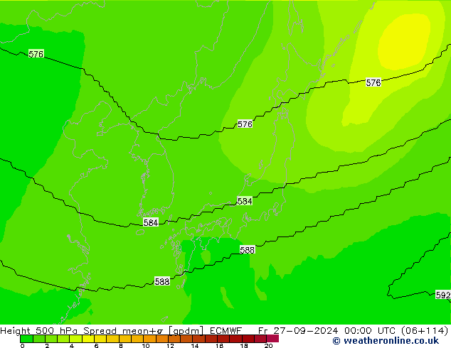 Height 500 гПа Spread ECMWF пт 27.09.2024 00 UTC