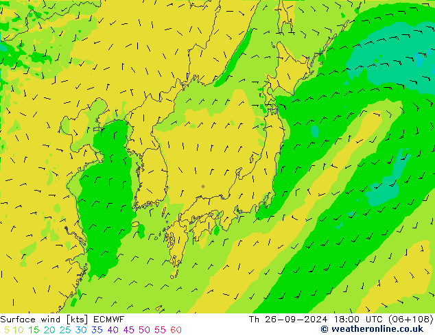 Surface wind ECMWF Čt 26.09.2024 18 UTC