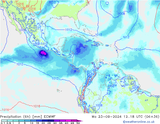 осадки (6h) ECMWF пн 23.09.2024 18 UTC