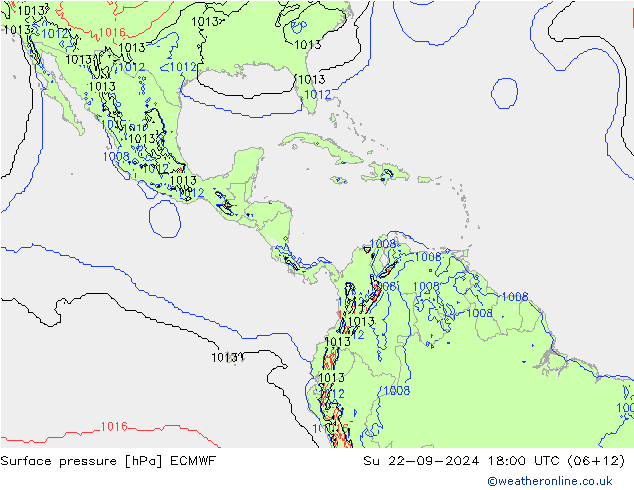 Atmosférický tlak ECMWF Ne 22.09.2024 18 UTC