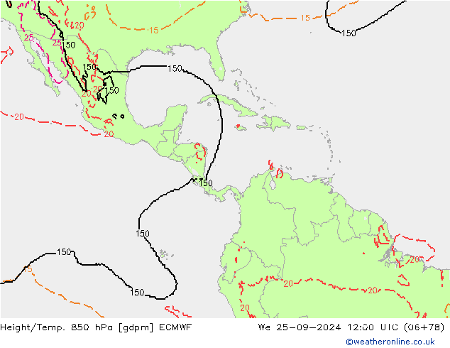 Yükseklik/Sıc. 850 hPa ECMWF Çar 25.09.2024 12 UTC