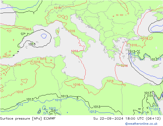 Luchtdruk (Grond) ECMWF zo 22.09.2024 18 UTC