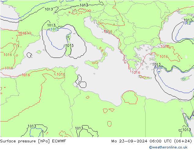 Pressione al suolo ECMWF lun 23.09.2024 06 UTC