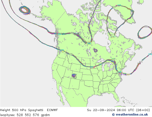 Height 500 hPa Spaghetti ECMWF Su 22.09.2024 06 UTC