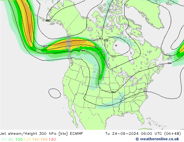 Jet stream/Height 300 hPa ECMWF Tu 24.09.2024 06 UTC