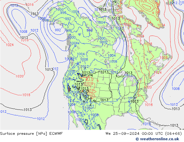 Surface pressure ECMWF We 25.09.2024 00 UTC