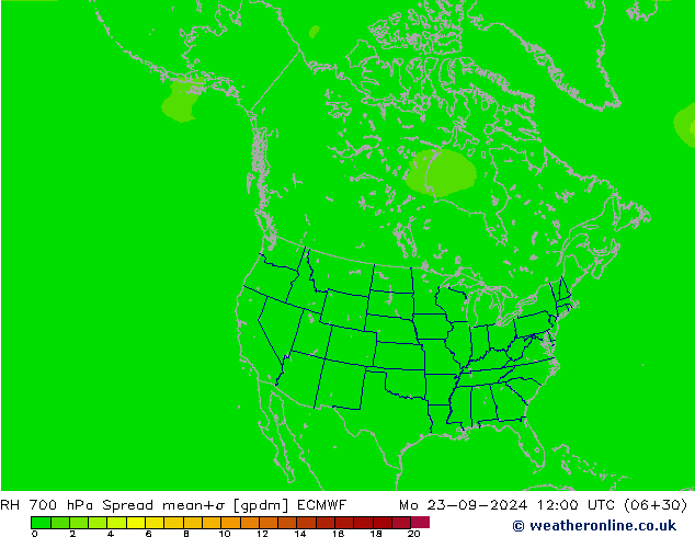 RH 700 hPa Spread ECMWF Mo 23.09.2024 12 UTC