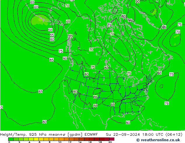 Height/Temp. 925 hPa ECMWF Su 22.09.2024 18 UTC