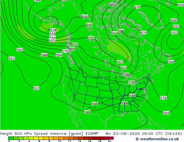 Hoogte 500 hPa Spread ECMWF ma 23.09.2024 06 UTC