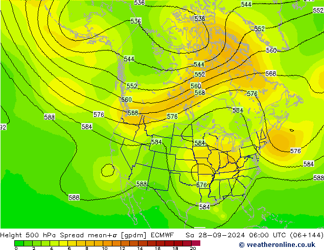 Hoogte 500 hPa Spread ECMWF za 28.09.2024 06 UTC