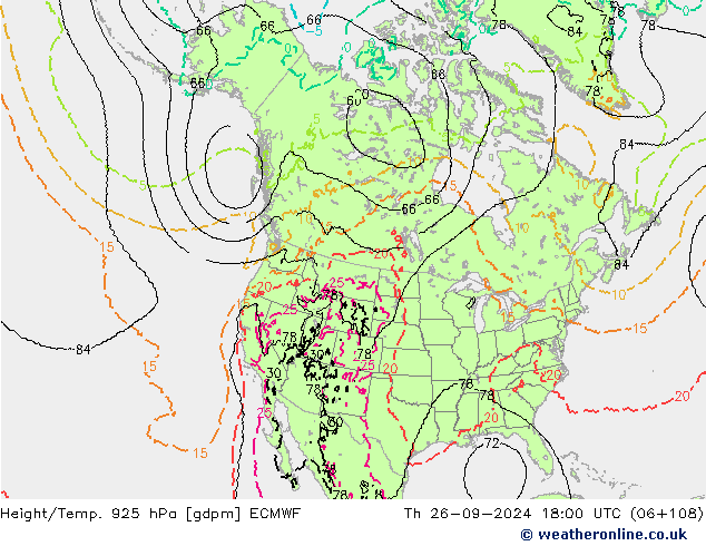 Height/Temp. 925 hPa ECMWF Th 26.09.2024 18 UTC