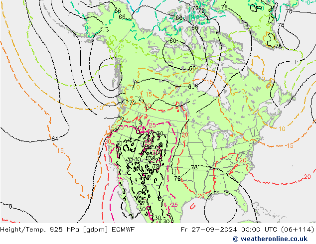 Height/Temp. 925 hPa ECMWF  27.09.2024 00 UTC