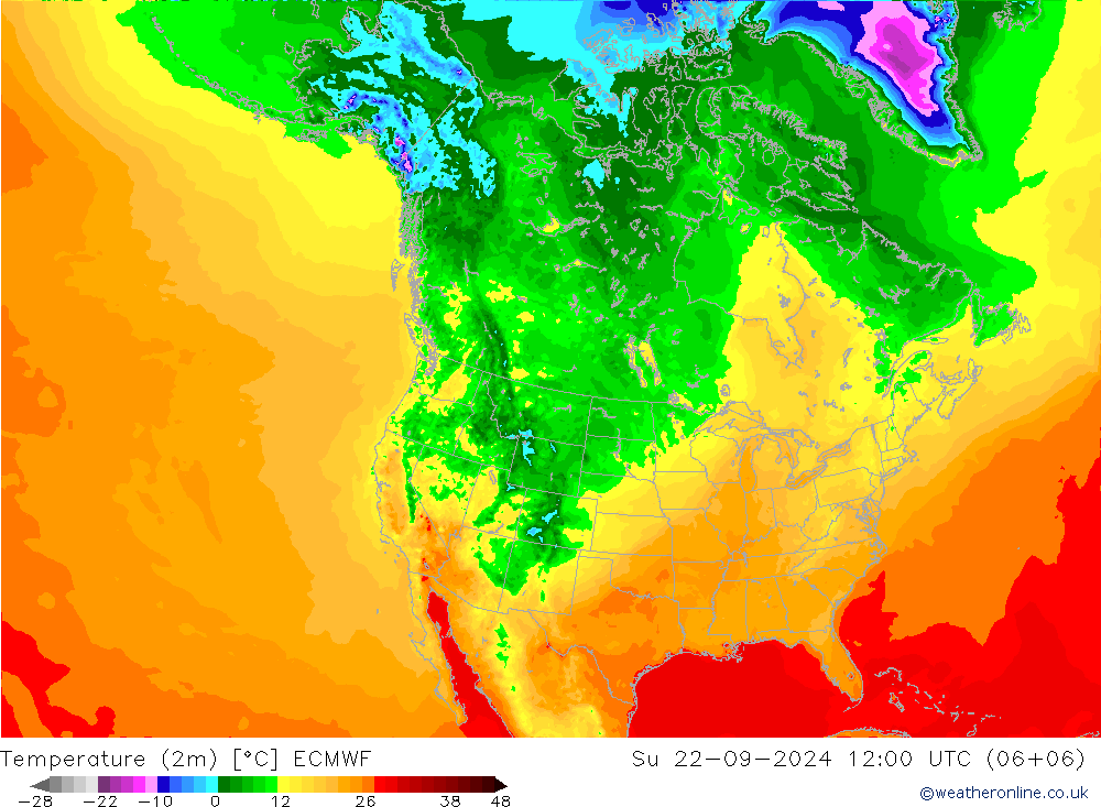 Temperatuurkaart (2m) ECMWF zo 22.09.2024 12 UTC