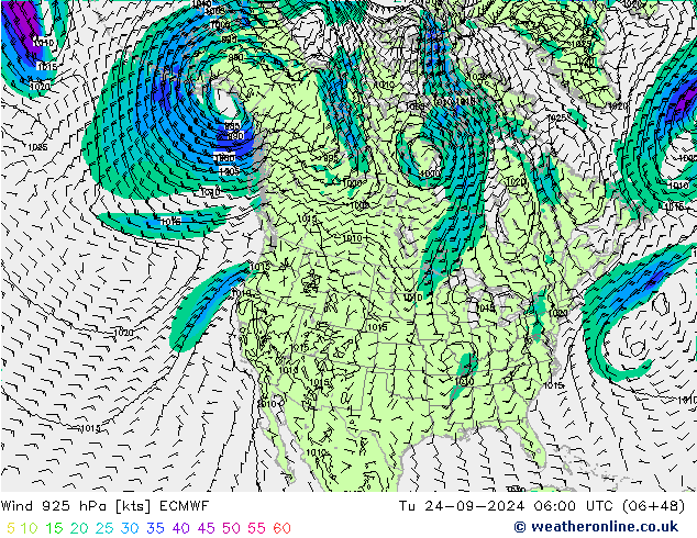 Wind 925 hPa ECMWF di 24.09.2024 06 UTC