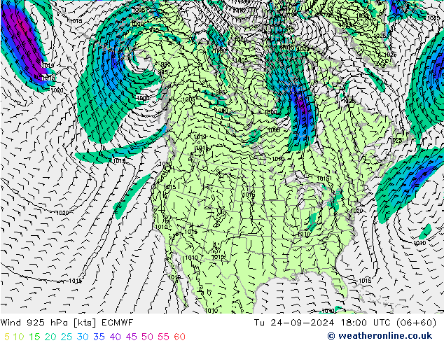 Wind 925 hPa ECMWF Út 24.09.2024 18 UTC