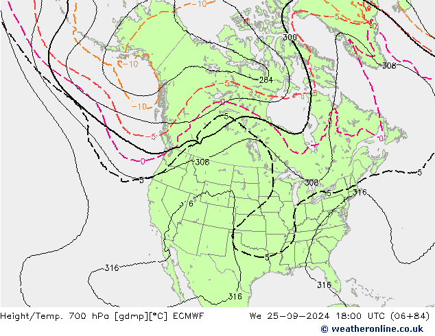 Height/Temp. 700 hPa ECMWF Qua 25.09.2024 18 UTC