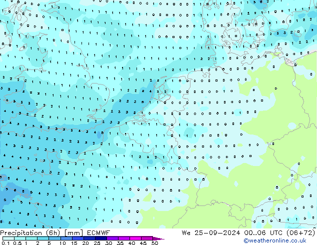 Precipitazione (6h) ECMWF mer 25.09.2024 06 UTC