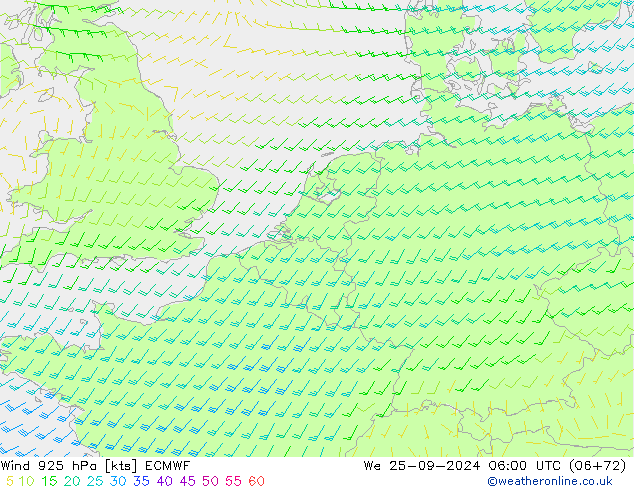 Vento 925 hPa ECMWF mer 25.09.2024 06 UTC