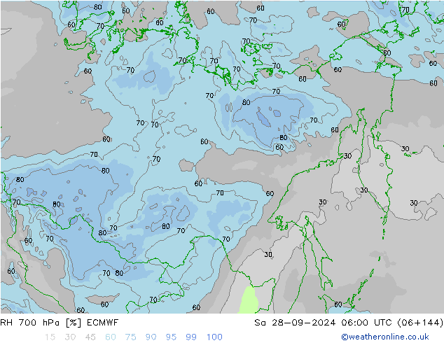 RH 700 hPa ECMWF Sa 28.09.2024 06 UTC