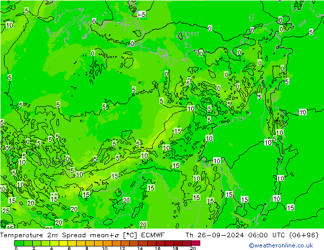 mapa temperatury 2m Spread ECMWF czw. 26.09.2024 06 UTC