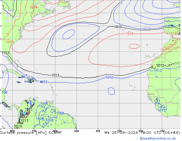 Surface pressure ECMWF We 25.09.2024 18 UTC