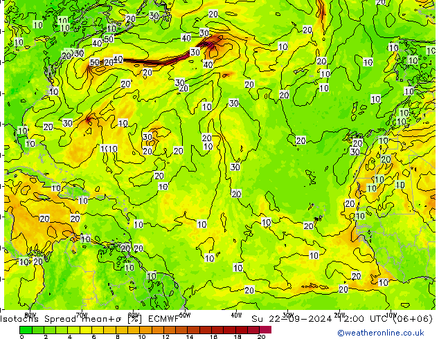 Isotachs Spread ECMWF Su 22.09.2024 12 UTC