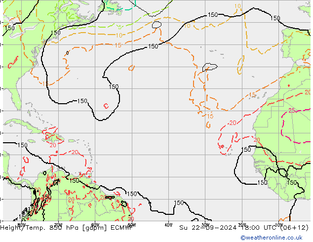 Height/Temp. 850 hPa ECMWF Su 22.09.2024 18 UTC