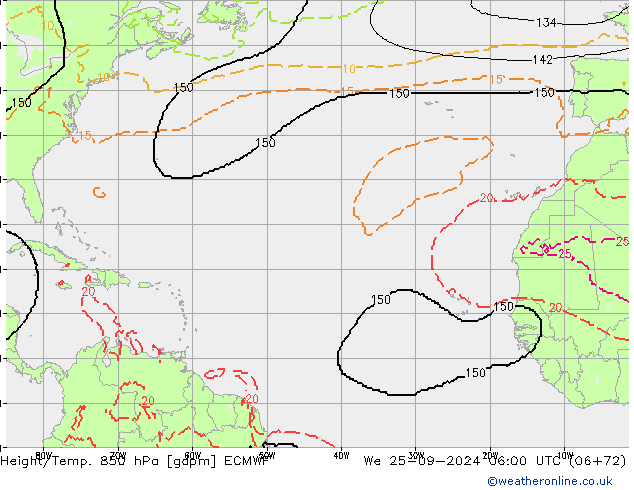 Height/Temp. 850 hPa ECMWF We 25.09.2024 06 UTC