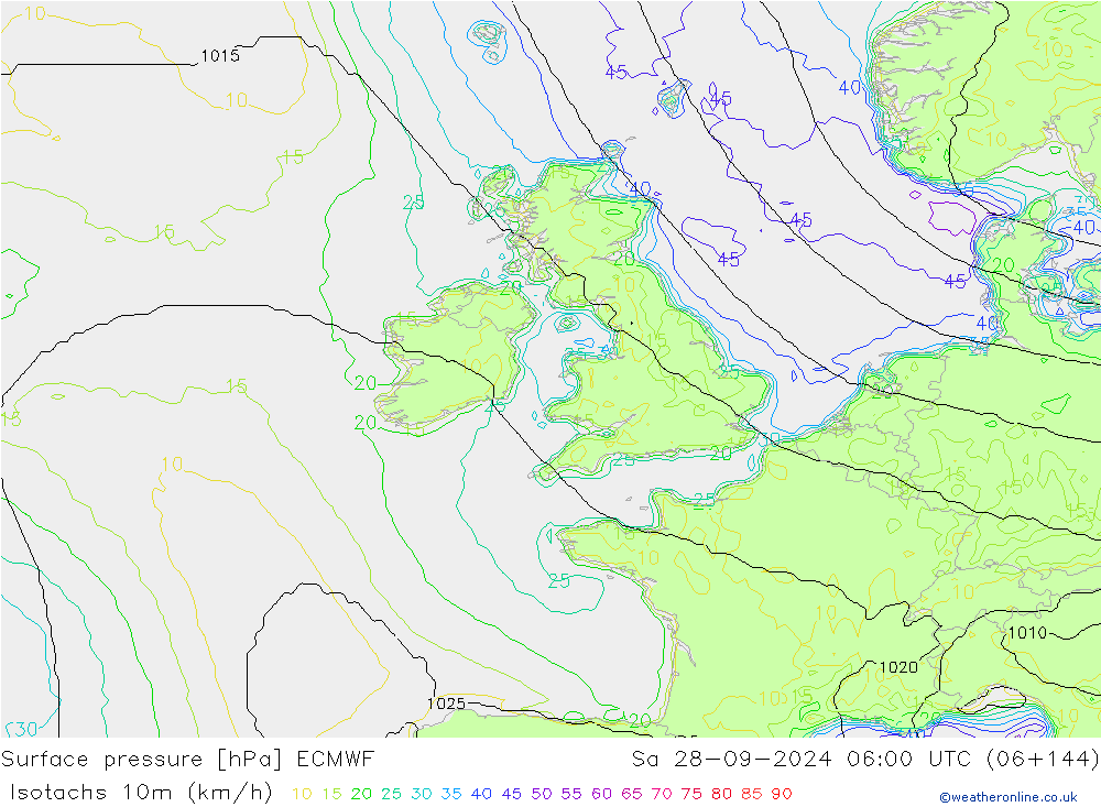 Eşrüzgar Hızları (km/sa) ECMWF Cts 28.09.2024 06 UTC