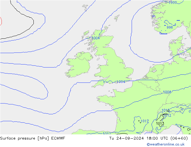 Surface pressure ECMWF Tu 24.09.2024 18 UTC