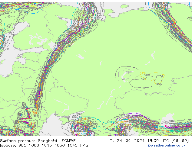 Luchtdruk op zeeniveau Spaghetti ECMWF di 24.09.2024 18 UTC