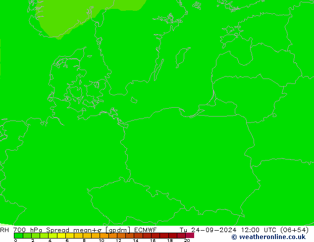 RH 700 hPa Spread ECMWF Ter 24.09.2024 12 UTC