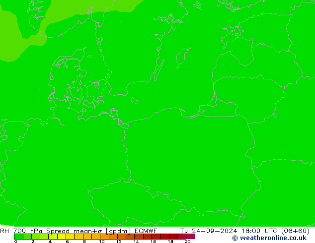 RH 700 hPa Spread ECMWF Ter 24.09.2024 18 UTC