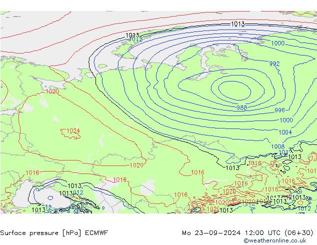 Surface pressure ECMWF Mo 23.09.2024 12 UTC