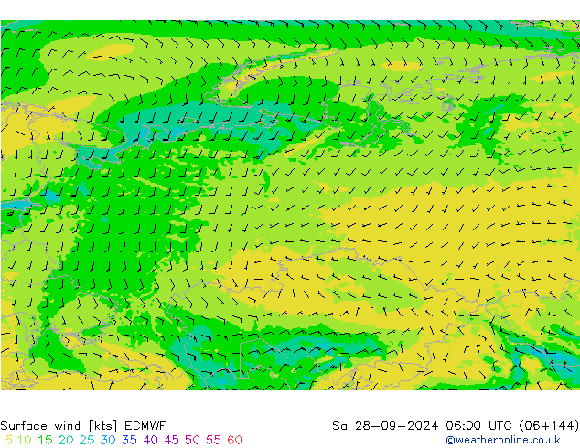 Surface wind ECMWF Sa 28.09.2024 06 UTC