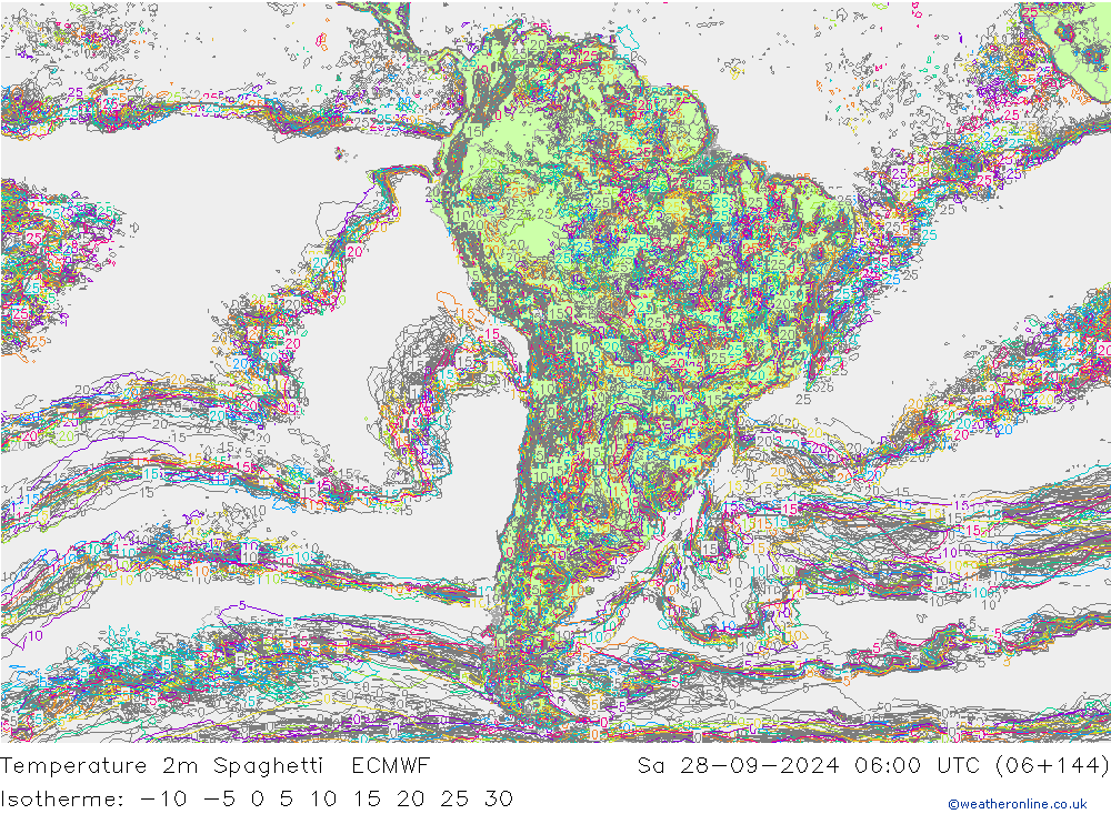 Temperature 2m Spaghetti ECMWF Sa 28.09.2024 06 UTC