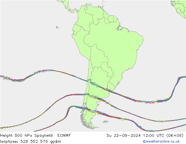 Height 500 hPa Spaghetti ECMWF  22.09.2024 12 UTC