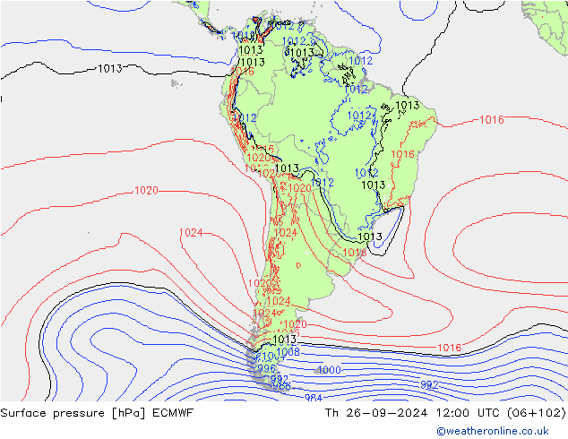 Surface pressure ECMWF Th 26.09.2024 12 UTC