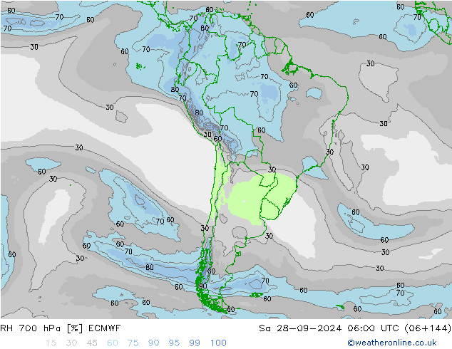 RH 700 hPa ECMWF So 28.09.2024 06 UTC