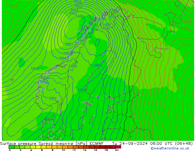 Surface pressure Spread ECMWF Tu 24.09.2024 06 UTC