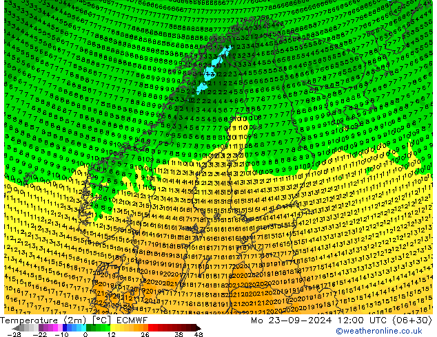 Temperaturkarte (2m) ECMWF Mo 23.09.2024 12 UTC